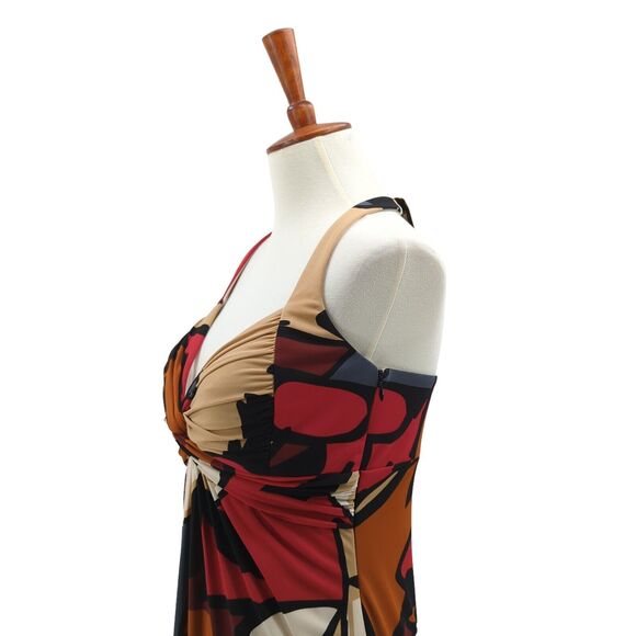 Cache Women 8 Dress Red Brown Halter Jersey Geometric Abstract Y2K VTG Vintage - Picture 6 of 9